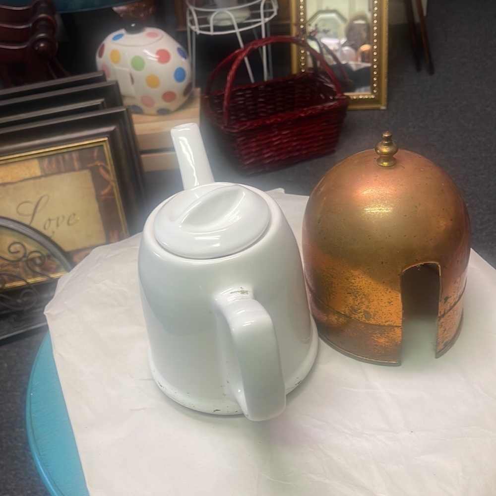 Baker, Hart & Stuart Teapot with Vintage PorcelainCopper 1970s